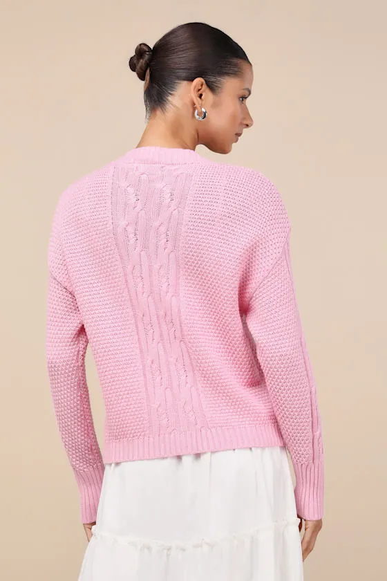 Sweet Decision Light Pink Cable Knit Long Sleeve Cardigan Top sold by Lulus product image thumbnail 3