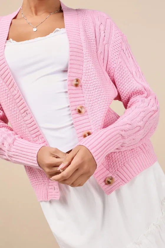 Sweet Decision Light Pink Cable Knit Long Sleeve Cardigan Top sold by Lulus product image thumbnail 4