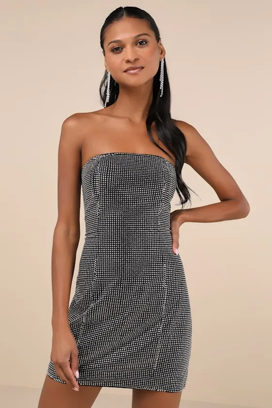 Enticing Shine Black Rhinestone Strapless Mini Dress sold by Lulus product image thumbnail 2