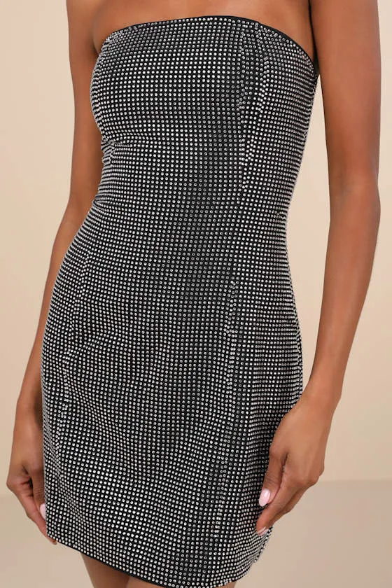 Enticing Shine Black Rhinestone Strapless Mini Dress sold by Lulus product image thumbnail 4