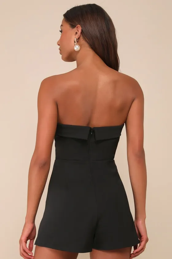 Upscale Pose Black Button-Front Strapless Romper sold by Lulus product image thumbnail 2