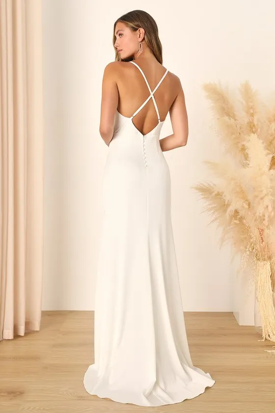 Destined Romance White Satin Cowl Neck Backless Maxi Dress sold by Lulus product image thumbnail 2
