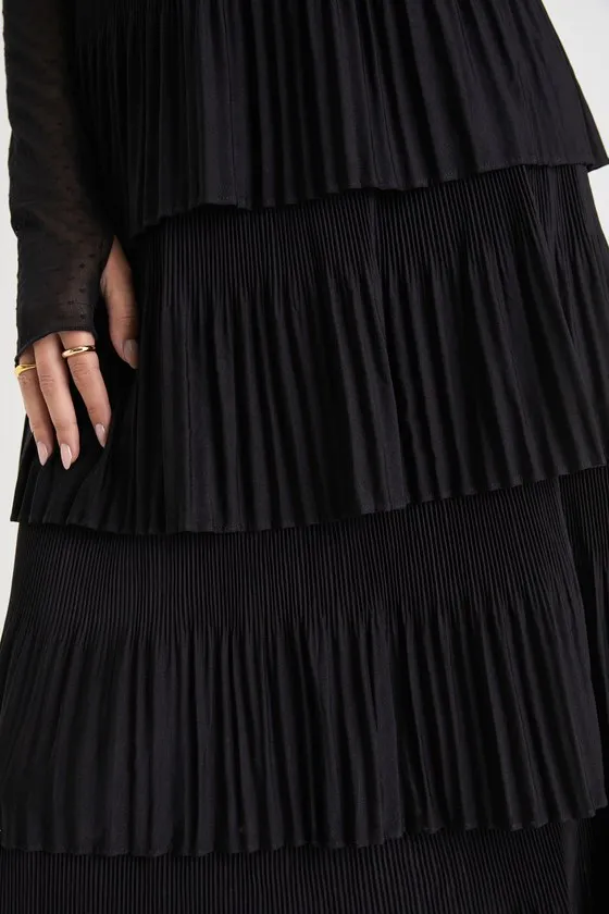Stylish Fascination Black Pleated Tiered Midi Skirt sold by Lulus product image thumbnail 4