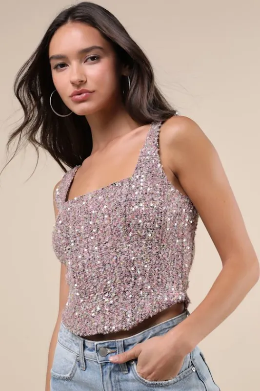 Noteworthy Crush Pink Boucle Sequin Tank Top sold by Lulus