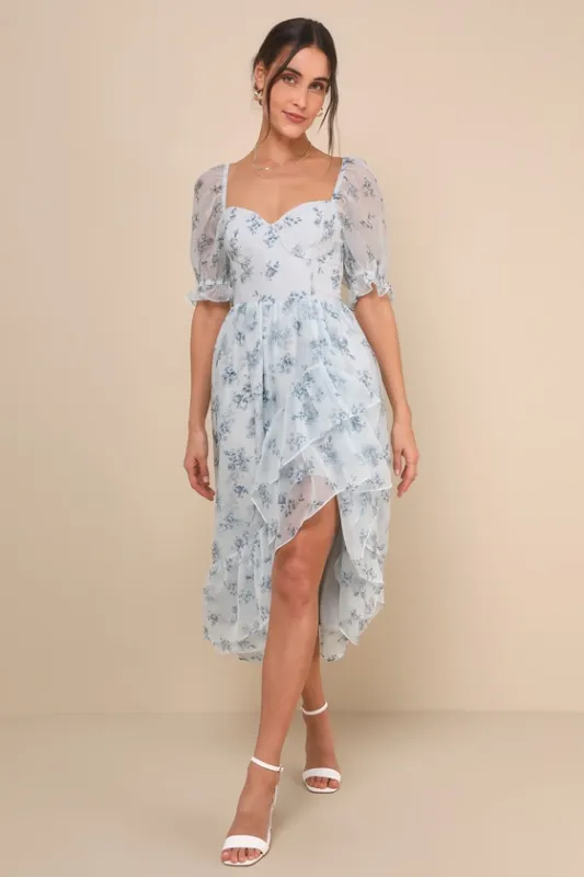 Luxe Brilliance Light Blue Floral Organza Floral Midi Dress sold by Lulus