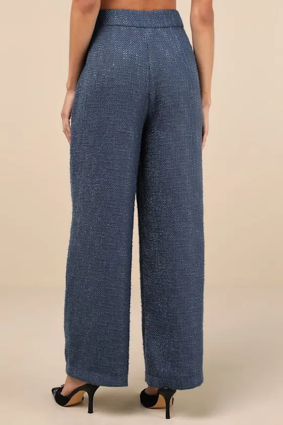 Chic and Sophisticated Navy Blue Tweed Wide-Leg Pants sold by Lulus product image thumbnail 3