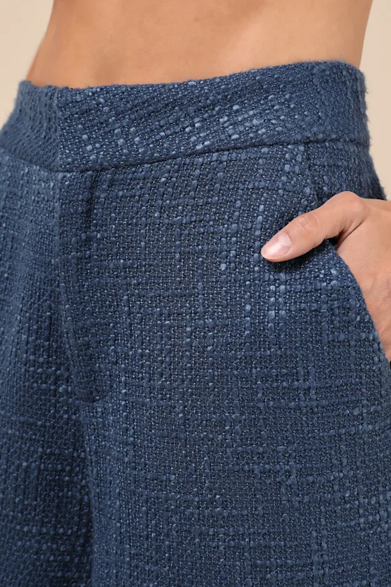 Chic and Sophisticated Navy Blue Tweed Wide-Leg Pants sold by Lulus product image thumbnail 4