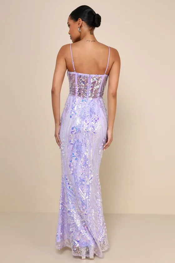 Perfection Seeker Lavender Iridescent Sequin Bustier Maxi Dress sold by Lulus product image thumbnail 2