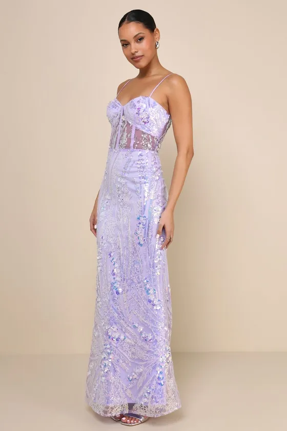 Perfection Seeker Lavender Iridescent Sequin Bustier Maxi Dress sold by Lulus product image thumbnail 3