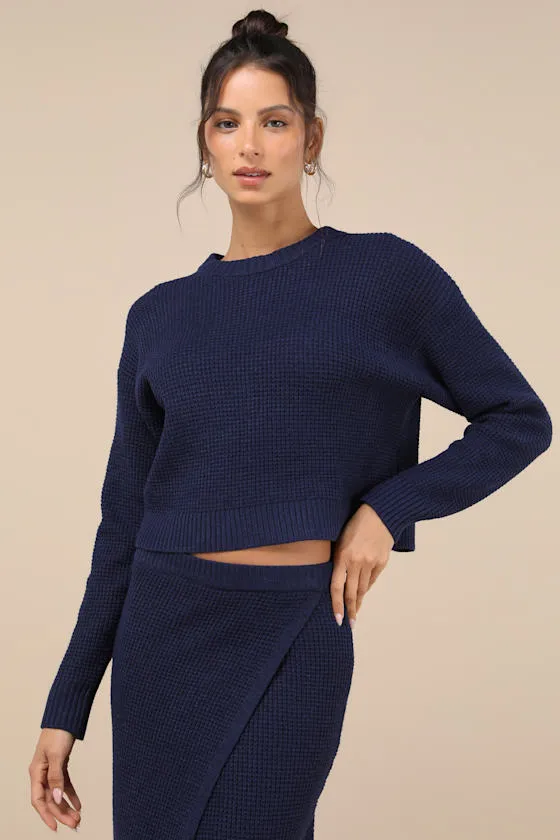 Autumn Sweetheart Navy Blue Waffle Knit Two-Piece Sweater Dress sold by Lulus product image thumbnail 2