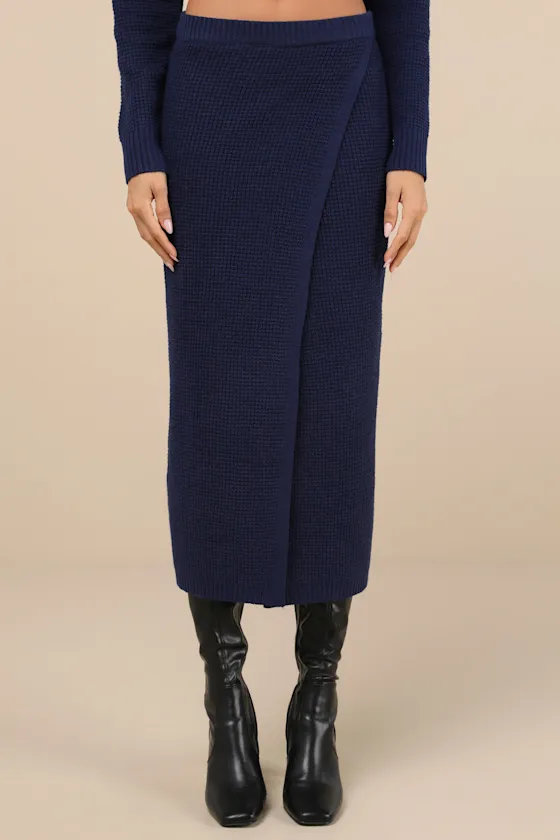 Autumn Sweetheart Navy Blue Waffle Knit Two-Piece Sweater Dress sold by Lulus product image thumbnail 3