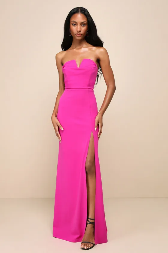 Effortless Radiance Magenta Strapless Mermaid Maxi Dress sold by Lulus