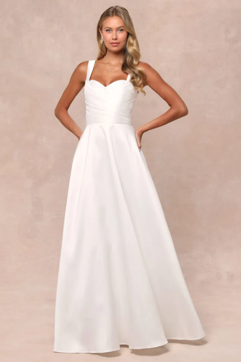 Modern Affection White Taffeta Pleated Sleeveless Maxi Dress sold by Lulus