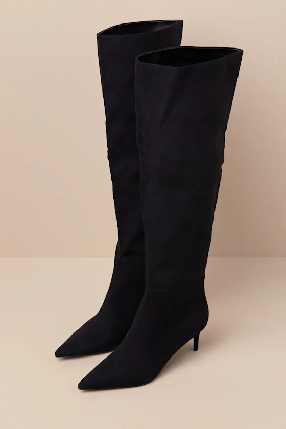 Tierny Black Suede Pointed-Toe Over-the-Knee Boots sold by Lulus product image thumbnail 3