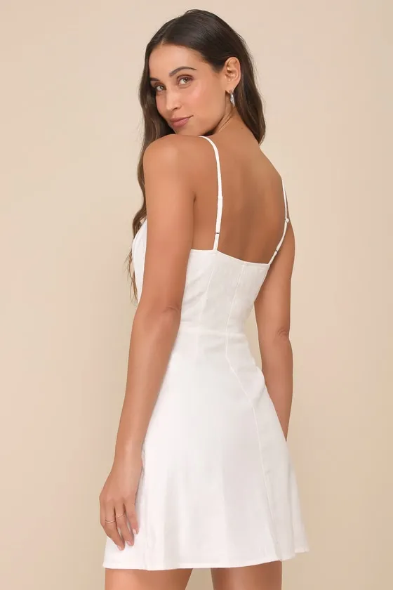 Sweet Breeze Ivory Surplice Button-Front Mini Dress sold by Lulus product image thumbnail 2