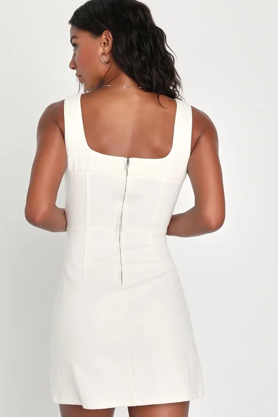 So Delighted Ivory Denim Corset Seam Mini Dress sold by Lulus product image thumbnail 2