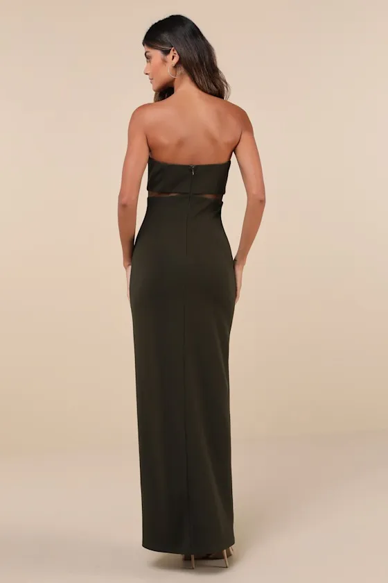 Enticing Silhouette Dark Olive Green Mesh Strapless Maxi Dress sold by Lulus product image thumbnail 2