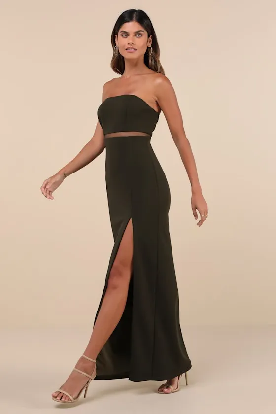 Enticing Silhouette Dark Olive Green Mesh Strapless Maxi Dress sold by Lulus product image thumbnail 3