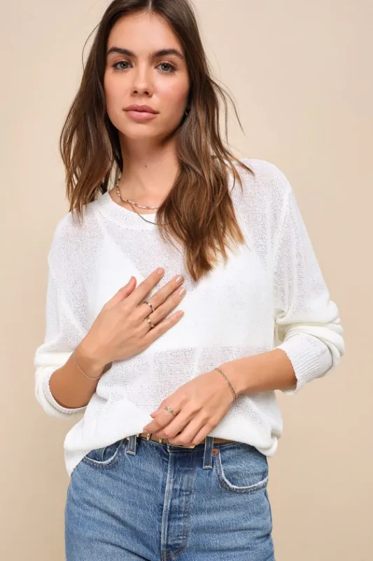 Clean Aesthetic White Long Sleeve Sweater Top sold by Lulus