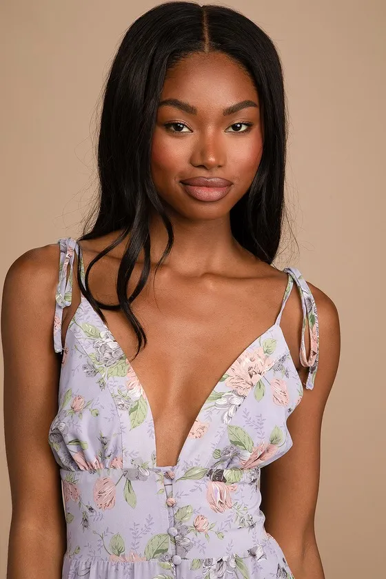 Everlasting Sight Lavender Floral Print Tie-Strap Midi Dress sold by Lulus product image thumbnail 2