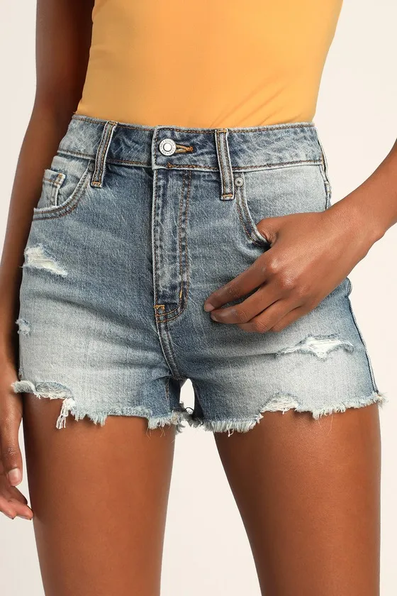 Lulu Medium Wash High-Rise Faded Cutoff Denim Shorts sold by Lulus product image thumbnail 3