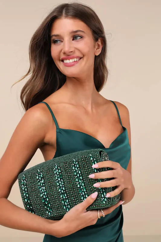 Lizza Emerald Green Rhinestone Clutch sold by Lulus