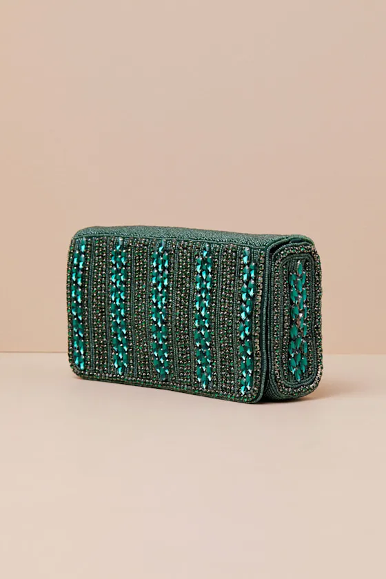 Lizza Emerald Green Rhinestone Clutch sold by Lulus product image thumbnail 3