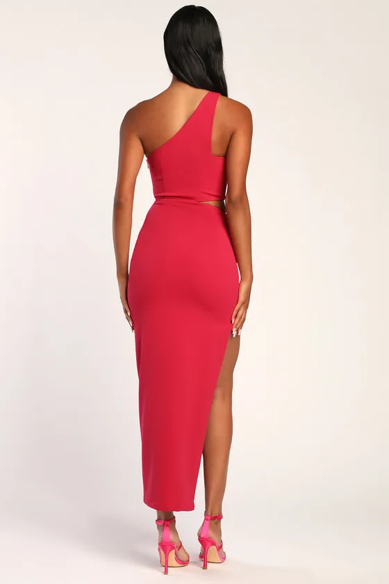 Look The Part-y Hot Pink One-Shoulder Cutout Maxi Dress sold by Lulus product image thumbnail 4