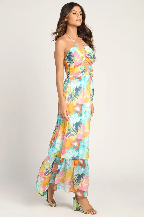 Stunning One Multi Abstract Print Drawstring Halter Maxi Dress sold by Lulus product image thumbnail 2