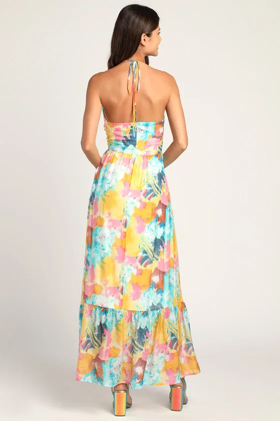 Stunning One Multi Abstract Print Drawstring Halter Maxi Dress sold by Lulus product image thumbnail 4