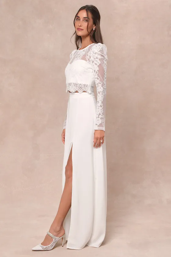 Heavenly Promise White Sheer Lace Two-Piece Maxi Dress sold by Lulus product image thumbnail 4