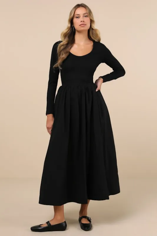 Prima Ballerina Black Midi Dress With Pockets sold by Lulus
