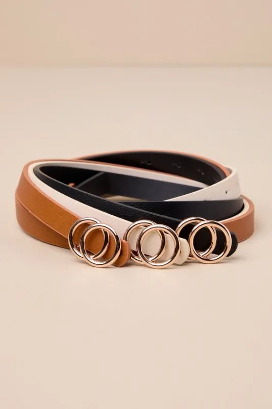 Cute Finish Black Ivory and Brown Skinny O-Buckle Belt Set sold by Lulus