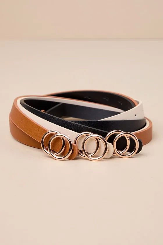 Cute Finish Black Ivory and Brown Skinny O-Buckle Belt Set sold by Lulus