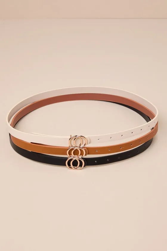 Cute Finish Black Ivory and Brown Skinny O-Buckle Belt Set sold by Lulus product image thumbnail 4