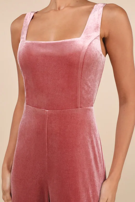 Splendidly Stunning Dusty Rose Velvet Lace-Up Wide-Leg Jumpsuit sold by Lulus product image thumbnail 4