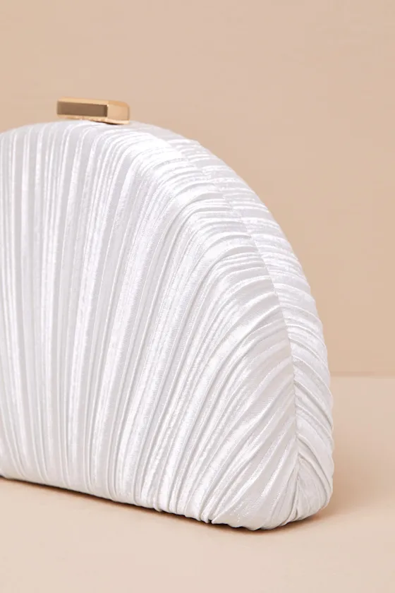 Pleat Perfection White Satin Pleated Hard Clutch sold by Lulus product image thumbnail 4