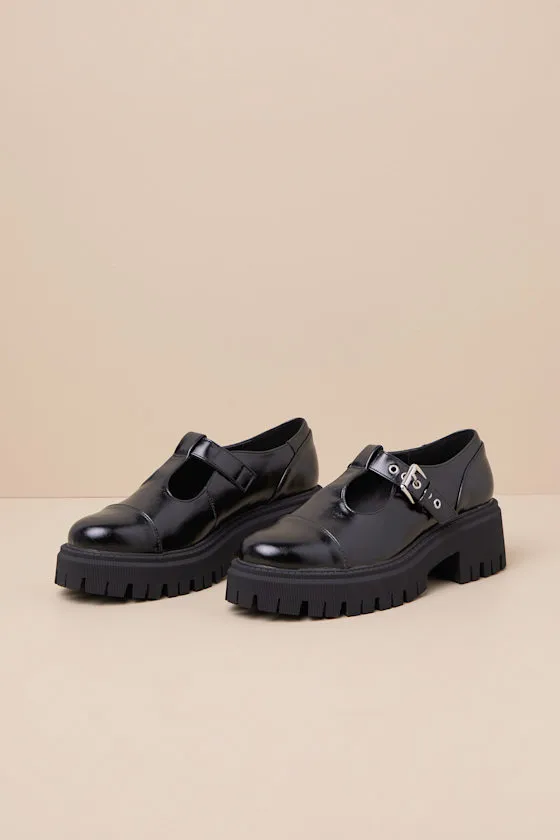 Georgio Black Lug Sole T-Strap Loafers sold by Lulus product image thumbnail 2