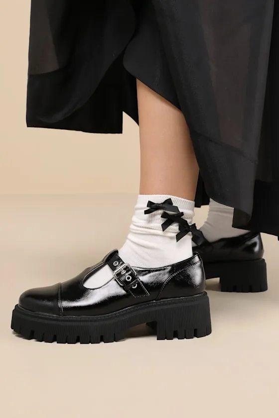 Georgio Black Lug Sole T-Strap Loafers sold by Lulus product image thumbnail 3