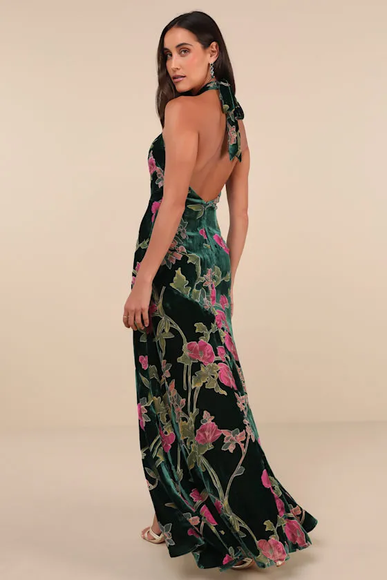 Flawlessly Gorgeous Green Burnout Floral Halter Maxi Dress sold by Lulus product image thumbnail 2