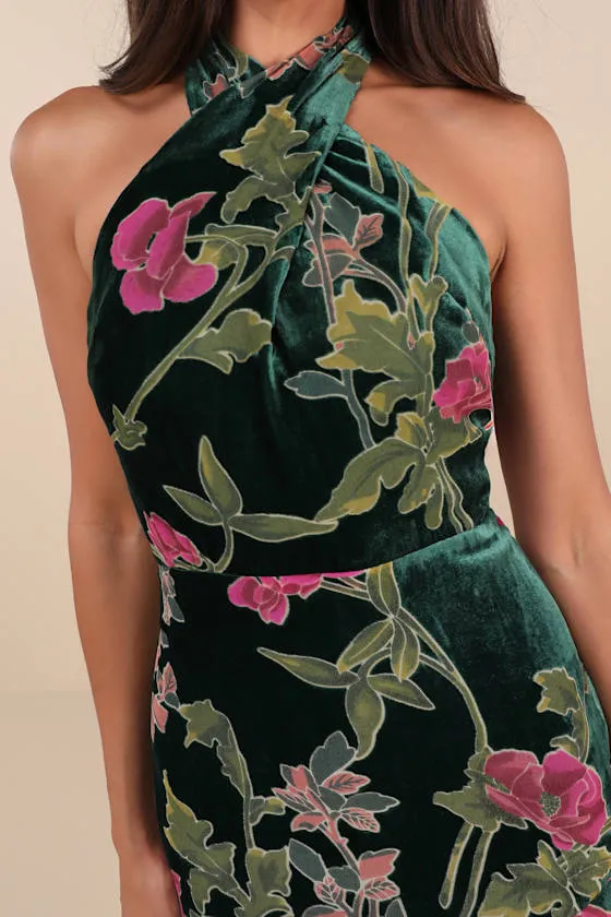 Flawlessly Gorgeous Green Burnout Floral Halter Maxi Dress sold by Lulus product image thumbnail 3