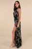 Flawlessly Gorgeous Green Burnout Floral Halter Maxi Dress sold by Lulus