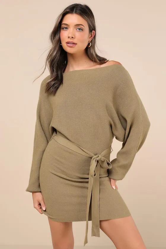 Modern Comfort Olive Green Dolman Sleeve Mini Sweater Dress sold by Lulus