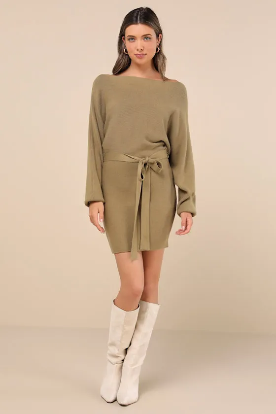 Modern Comfort Olive Green Dolman Sleeve Mini Sweater Dress sold by Lulus product image thumbnail 2