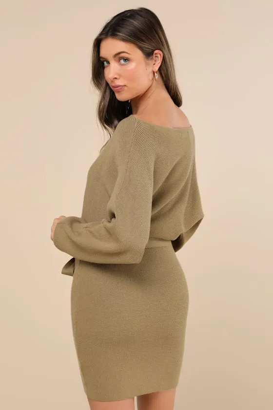 Modern Comfort Olive Green Dolman Sleeve Mini Sweater Dress sold by Lulus product image thumbnail 3