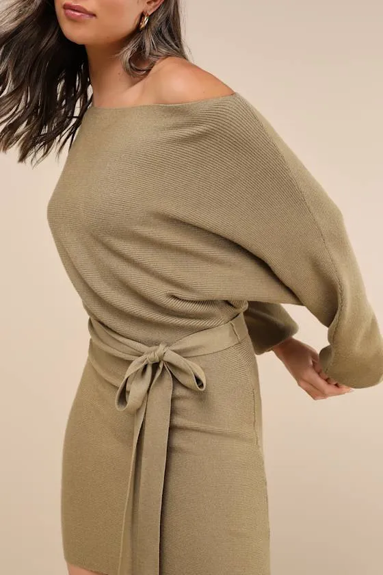 Modern Comfort Olive Green Dolman Sleeve Mini Sweater Dress sold by Lulus product image thumbnail 4