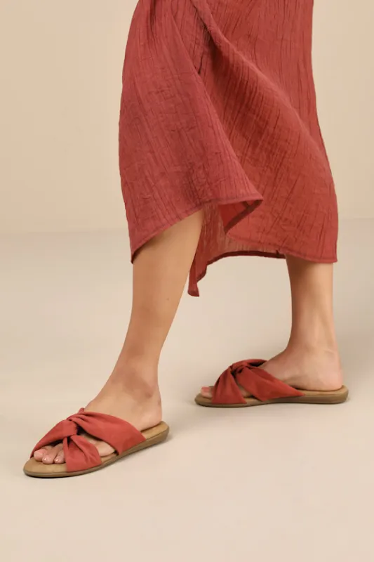 Santana Rust Suede Slide Sandals sold by Lulus