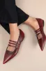 Hermine Red Leather Strappy Buckle Ballet Flats sold by Lulus