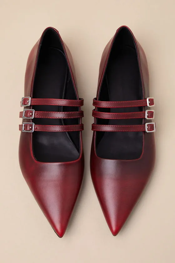 Hermine Red Leather Strappy Buckle Ballet Flats sold by Lulus product image thumbnail 4
