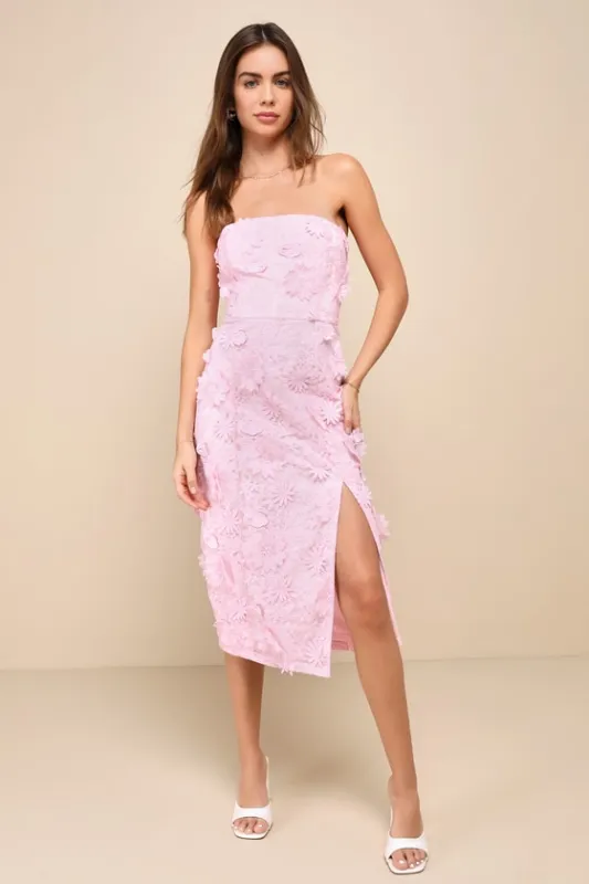 Elevated Sensation Blush Pink 3D Floral Embroidered Midi Dress sold by Lulus